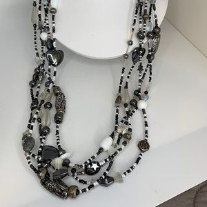 925 Black White Bead and Gemstone Necklace